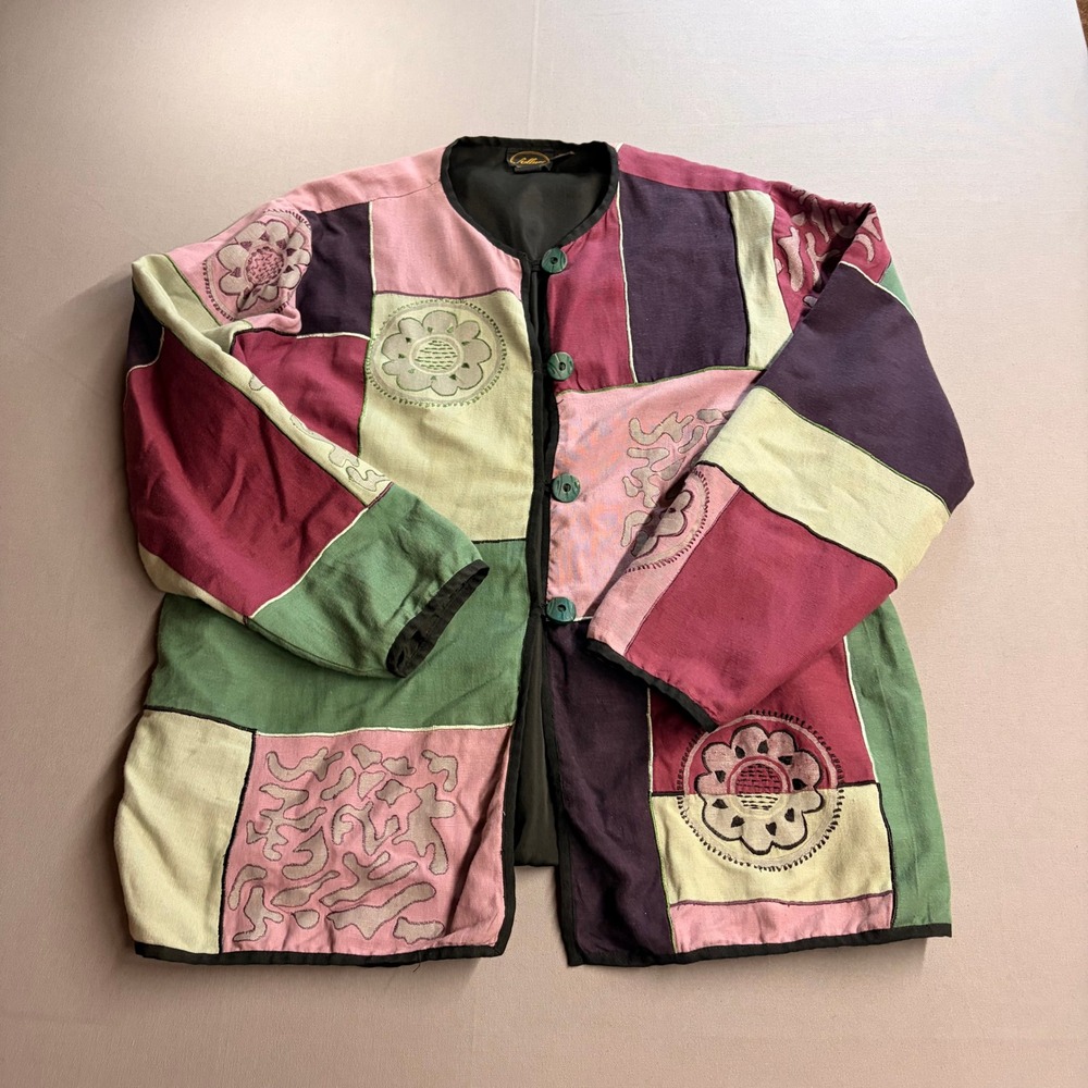 Allure Women 1X Patchwork Jacket Multi-Color Boho Embroidered Cotton Rayon Blend